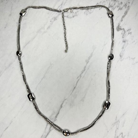 Chico's Silver Tone Box Beaded Double Strand Necklace - Picture 1 of 11